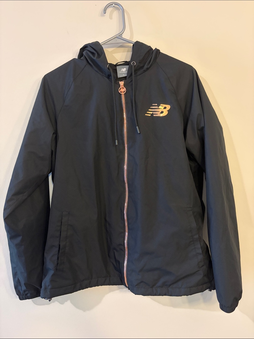 New Balance Black Hooded Jacket with Rose Gold Accents